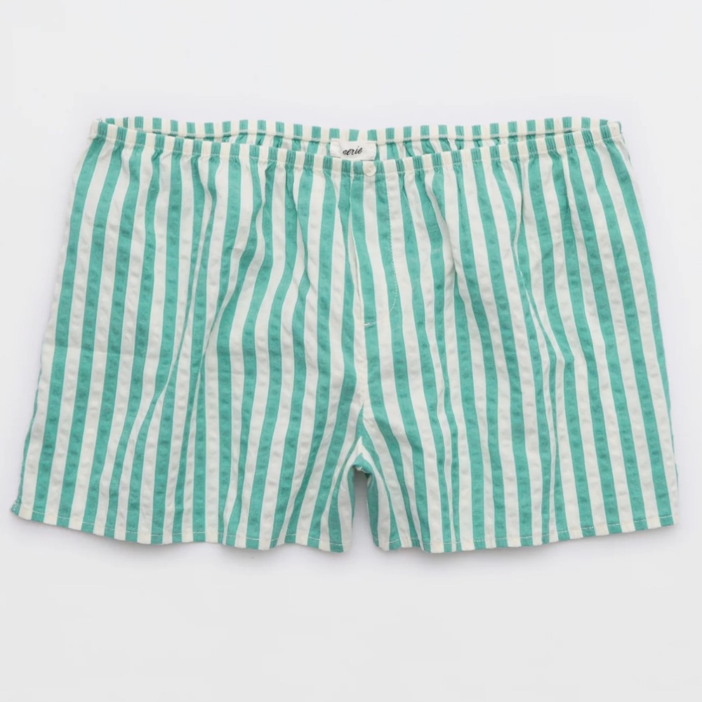Aerie American Eagle Green and White Striped Seersucker Boxer Shorts EUC Medium